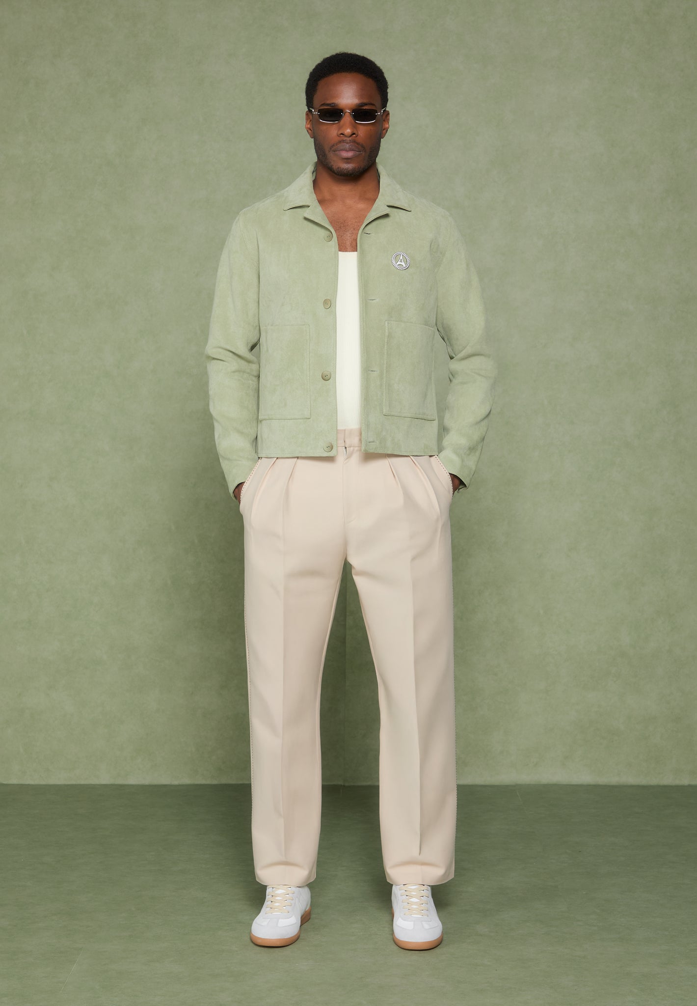 Suede Jacket with Revere Collar - Sage
