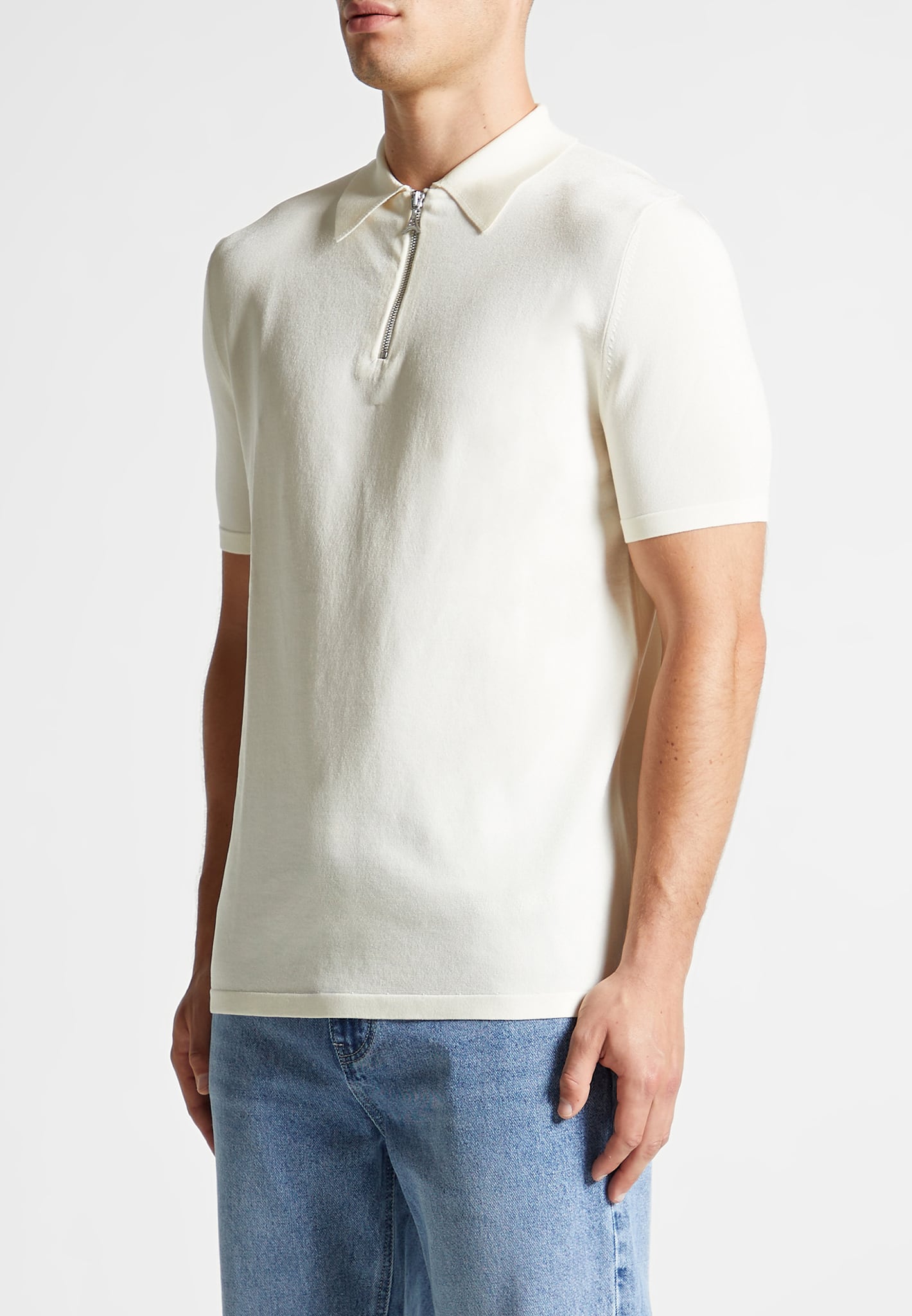 Luxe Polo Top With Zip - Off White