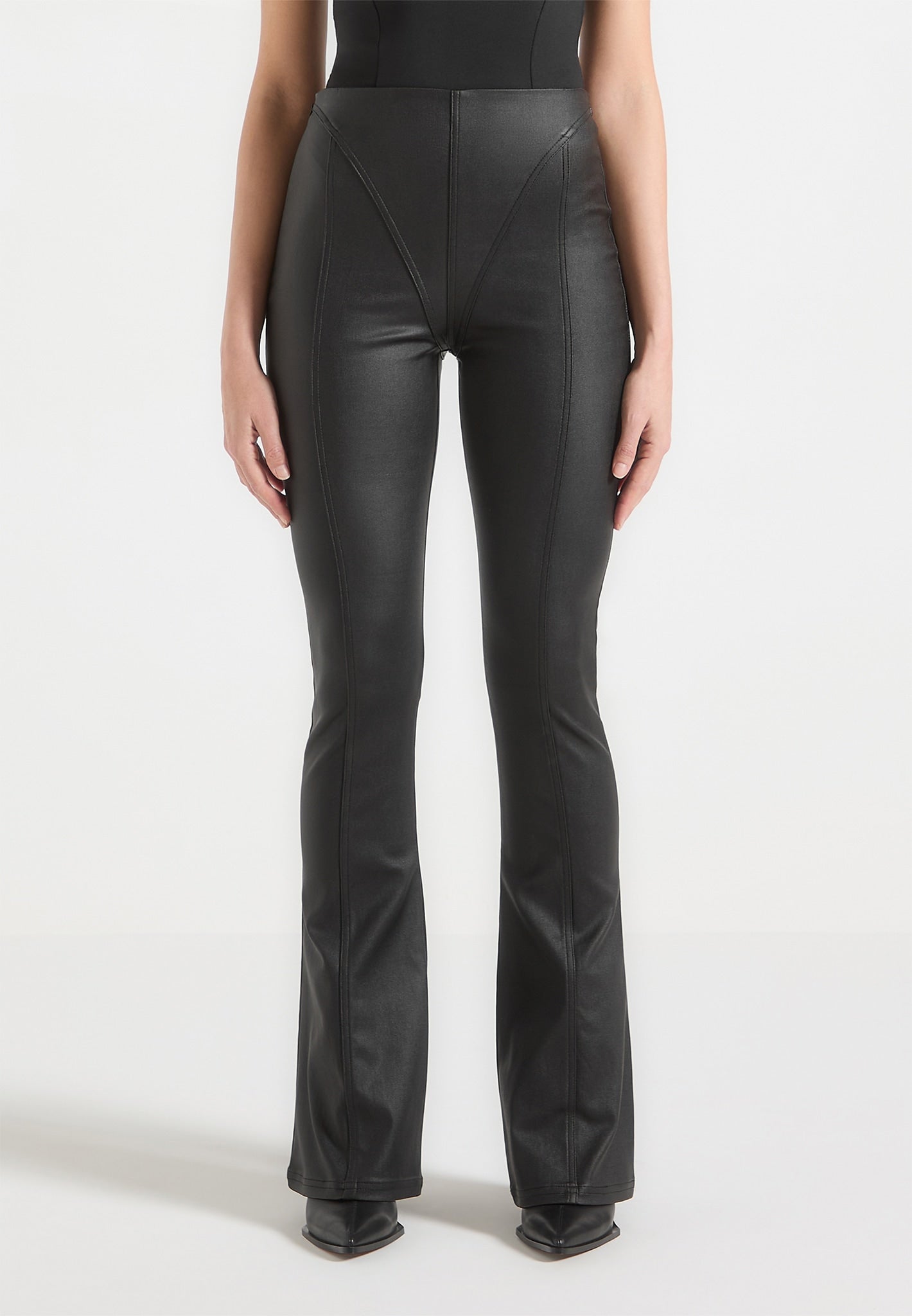 Wax Effect Fit and Flare Leggings - Black