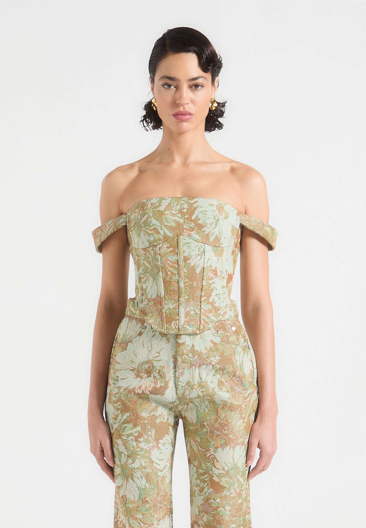 Jacquard Bardot Corset Top - Sage