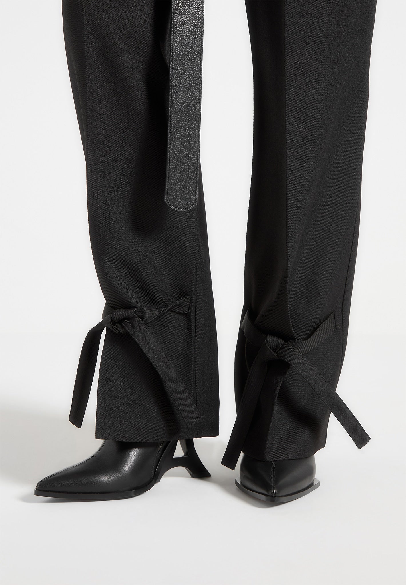Tailored Trousers with Oversized Belt and Ankle Ties - Black