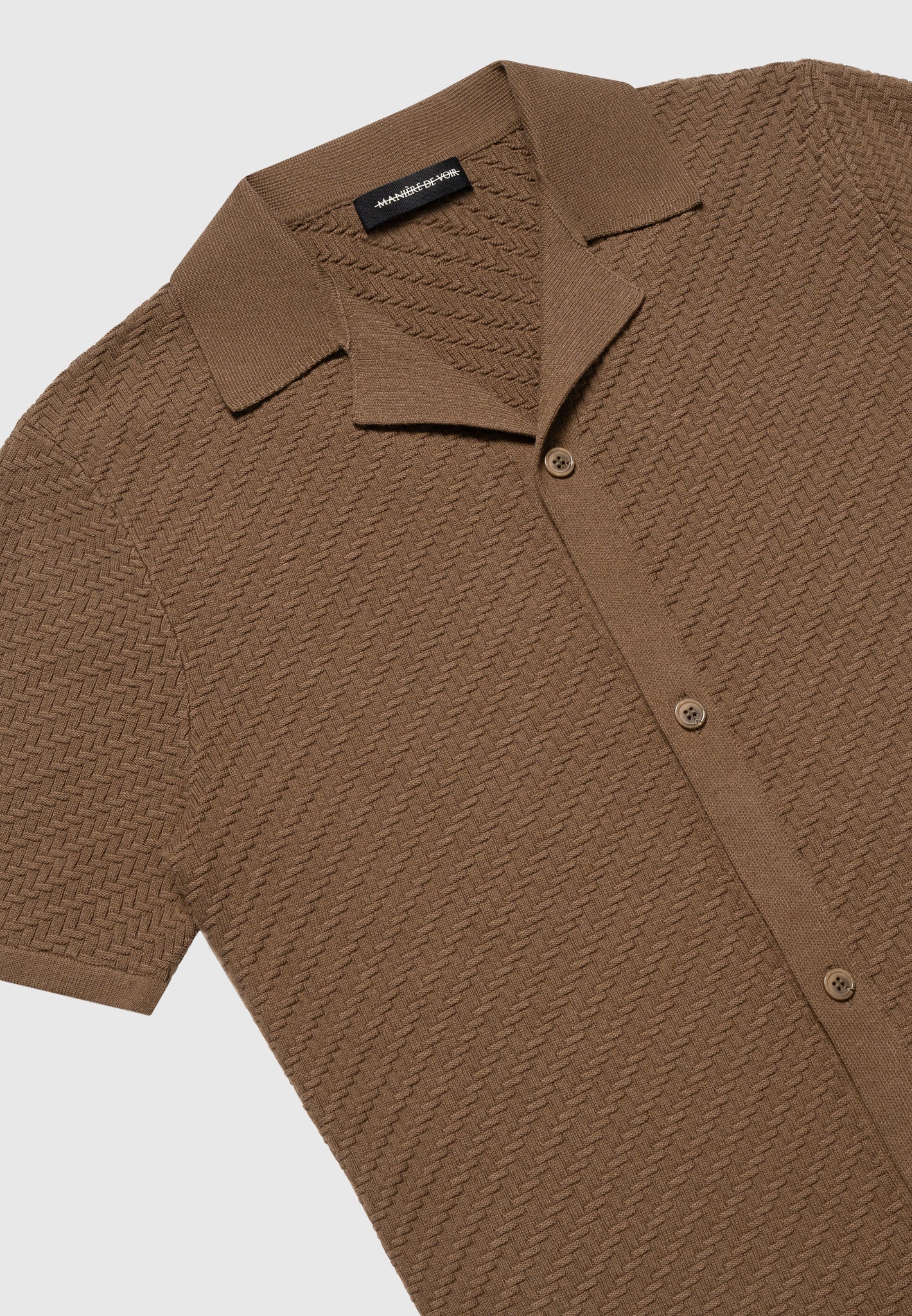 Herringbone Knit Revere Shirt - Brown