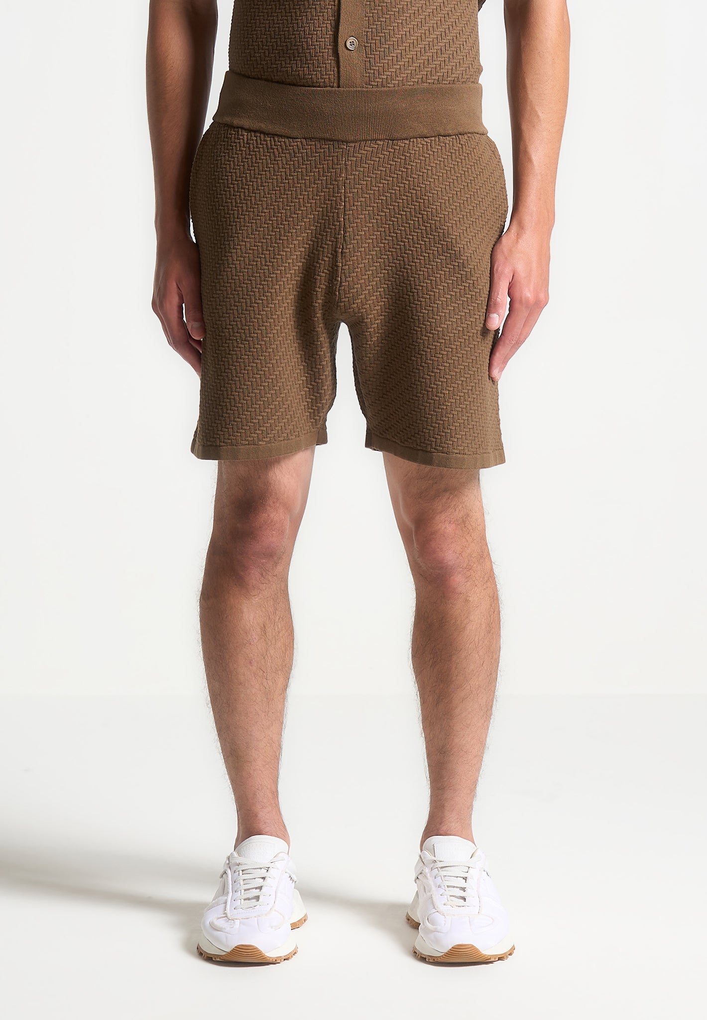 Herringbone Knit Shorts - Brown