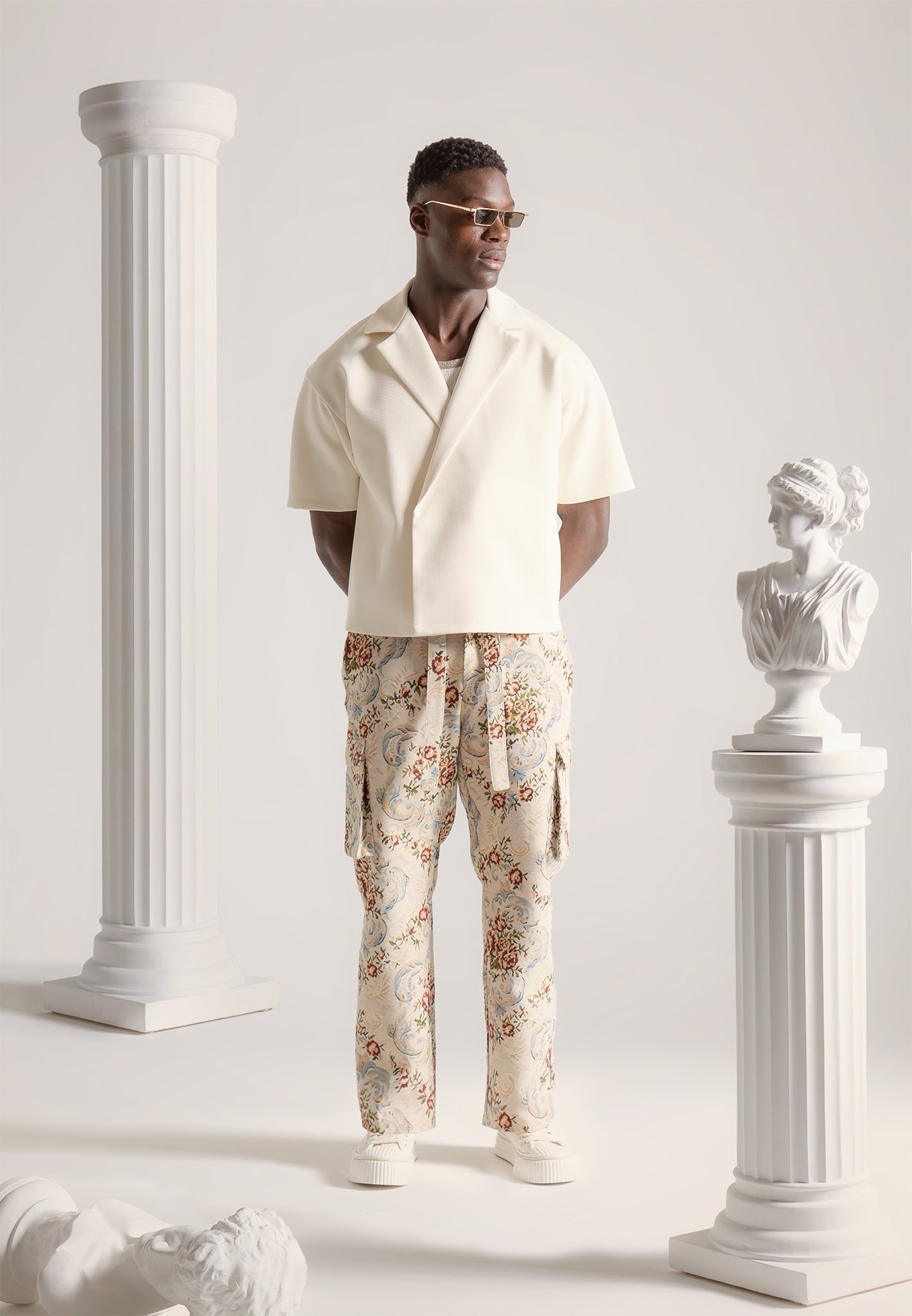 Jacquard Cargo Trousers - Beige