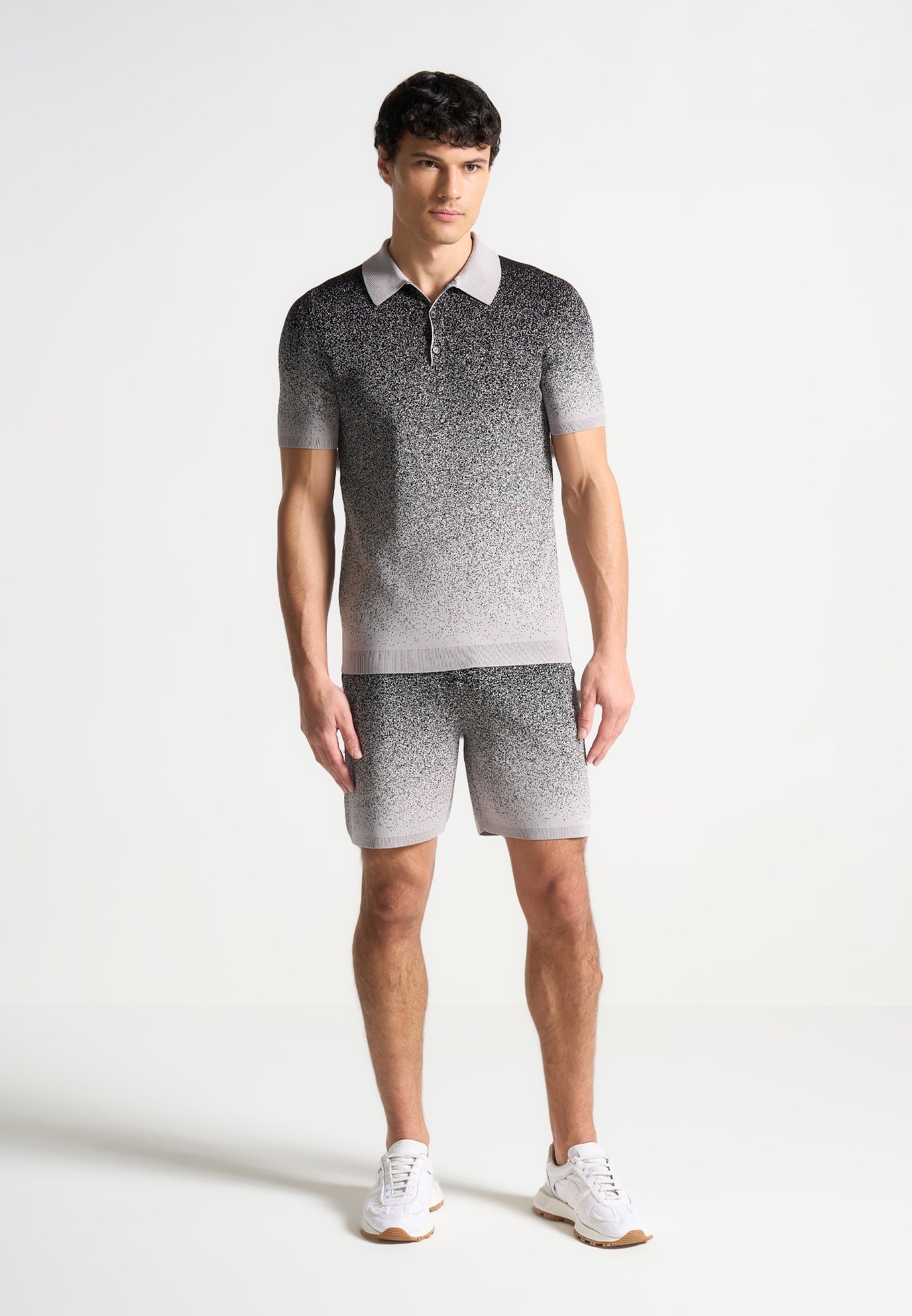 Ombré Knit Polo Top - Grey/Black