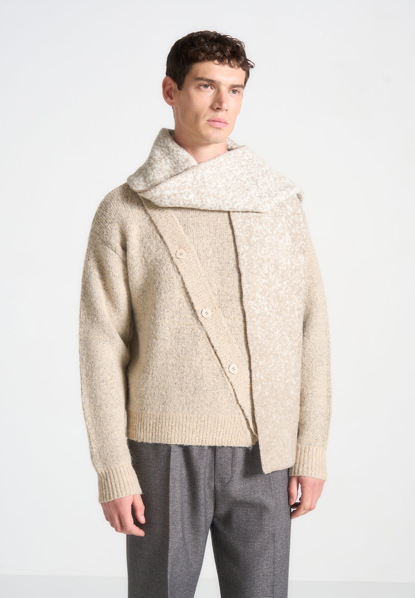 Ombré Wool Knit Reversible Scarf - Beige/White