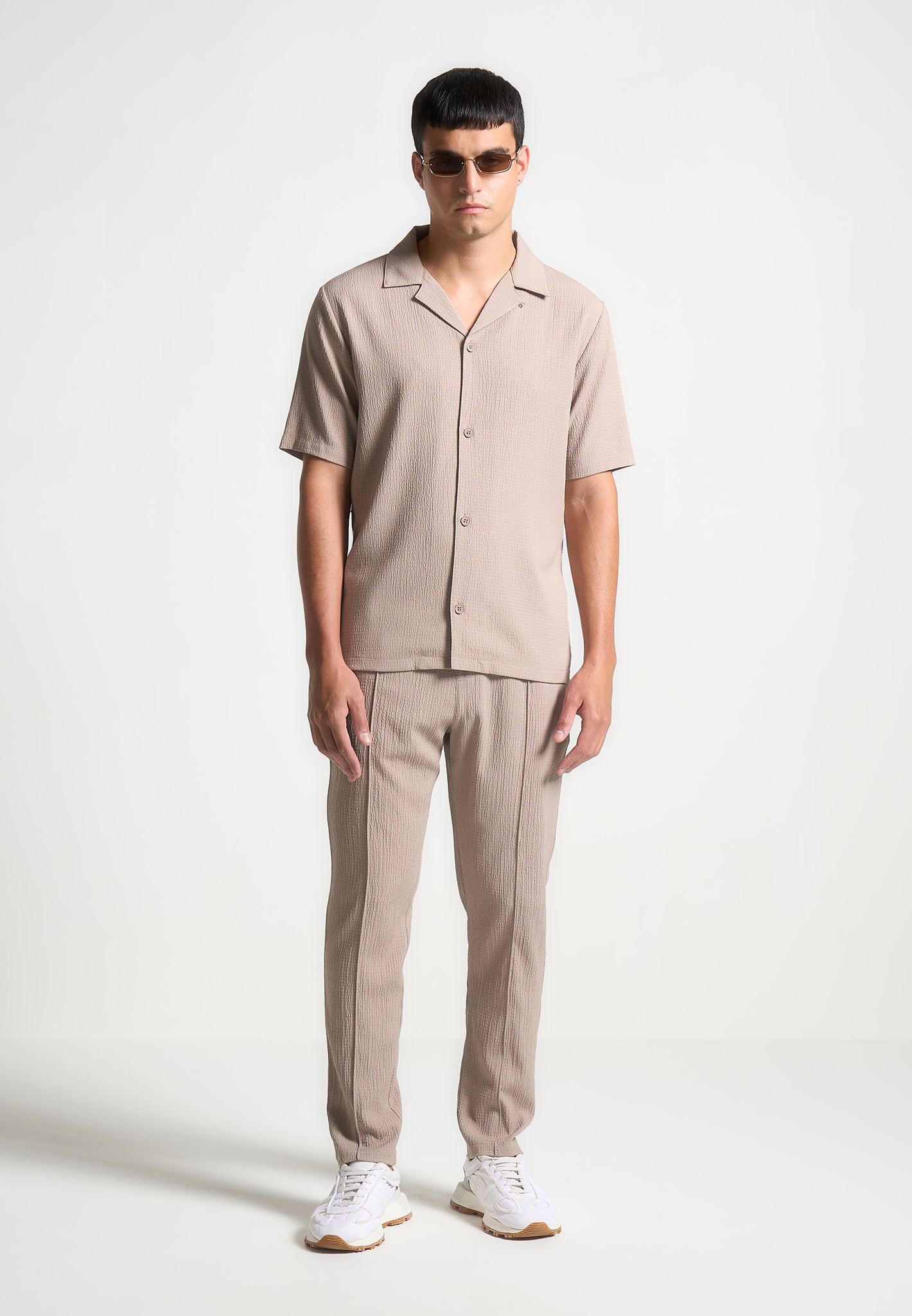 Seersucker Tapered Trousers - Taupe