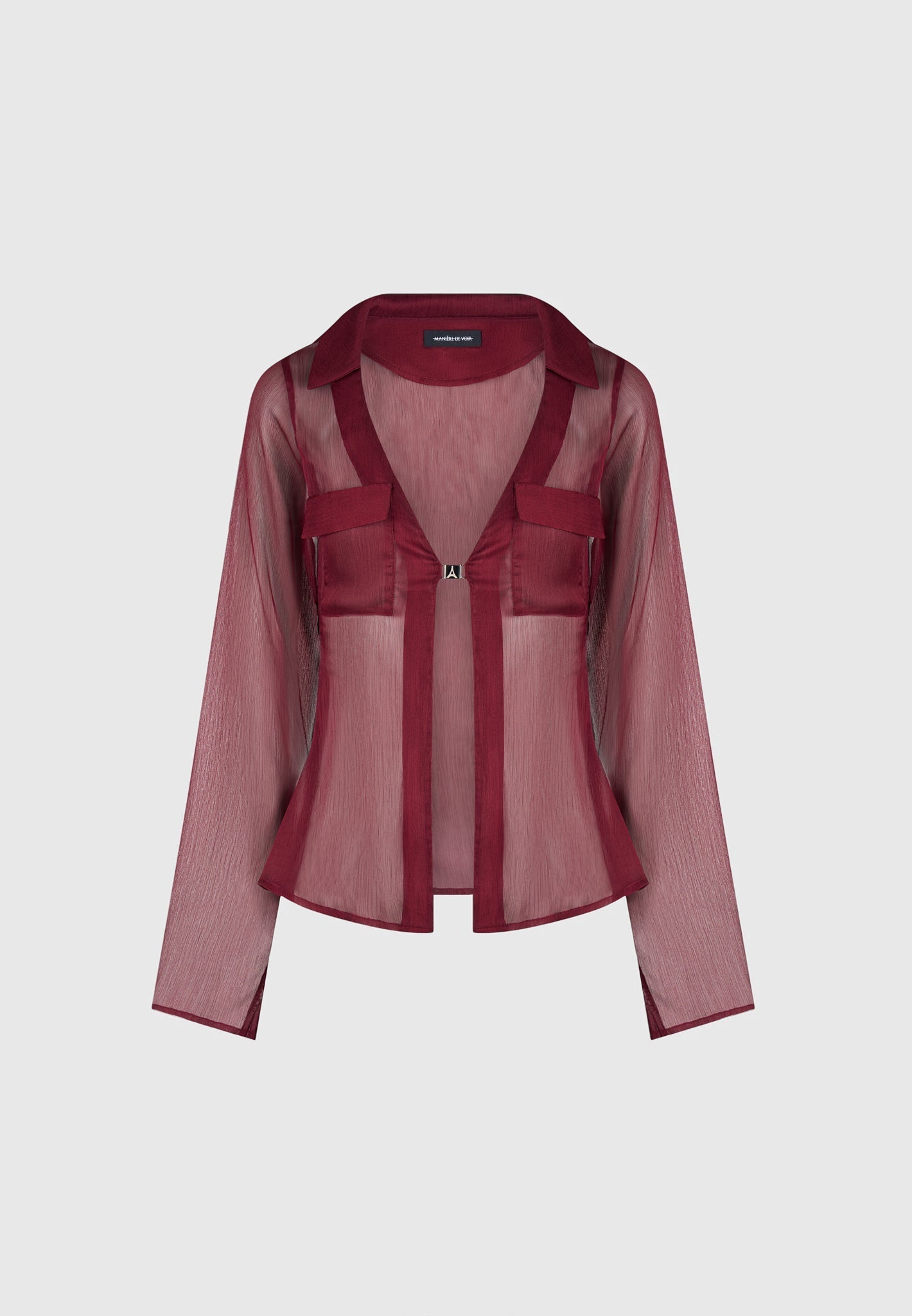 Sheer Shirt with Clasp - Wine Red