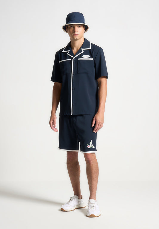 Velvet Eiffel Shorts  - Navy/White